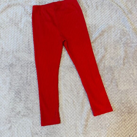 Girl’s Red Ribbed Leggings Size 7 - Picture 5 of 7